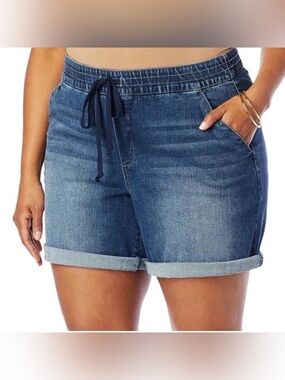 Democracy "Ab"leisure high rise denim shorts drawstring blue Plus Size 24W
